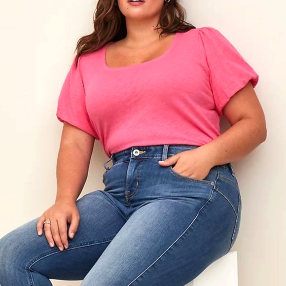 ❤️NWT VINTAGE TORRID PUFF SLEEVE TEE FLAMINGO PINK - PLUS SIZE 1X - Picture 7 of 10